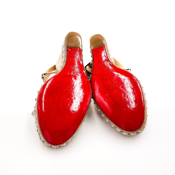 Christian Louboutin Silver Cork Platform Studded Espadrille Sandals Shoes EU 37 - Picture 9 of 10